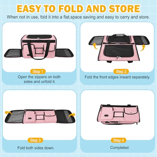 Large Cat Carrier Soft Sided Travel Pet Carrier Airline Approved (Pink)