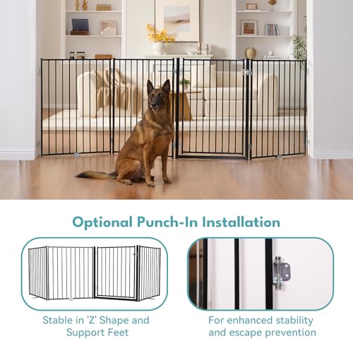 Freestanding Dog Gate with Door for Indoor & Outdoor (Black / 【6 Panels with Door】156"W×36"H)