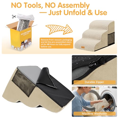 3 Tiers Foam Dog Ramps (Beige / 23.6*15.7*15.7)