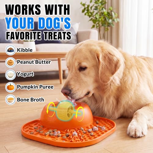 Slow Feeder Dog Licking Bowl with Rolling Ball (Orange)