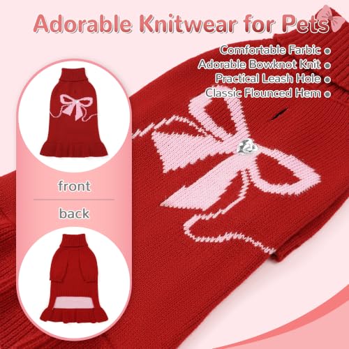 Bowknot Dog Sweater Dress for Small Dogs Girl (Small (5-8lbs) / Red)