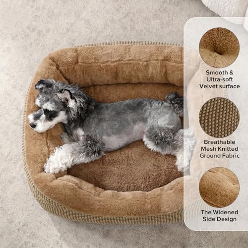 Small Dog Bed Washable Orthopedic Calming Warming Durable Pet Bed with Anti (S (20"x19"x6") / Brown)