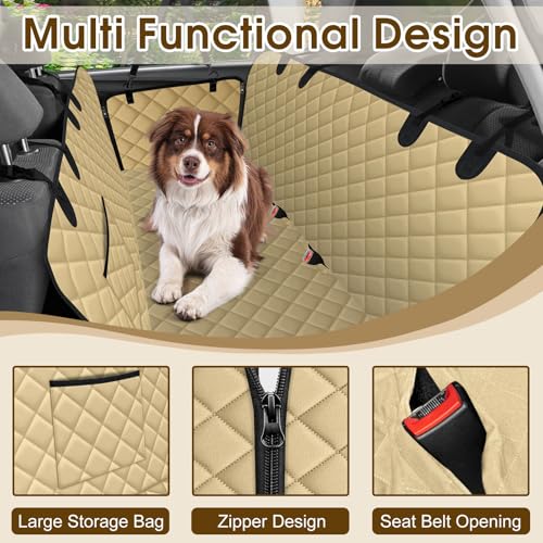 Waterproof Dog Car Seat Cover for Back Seat (Khaki,Black / Large,Standard)