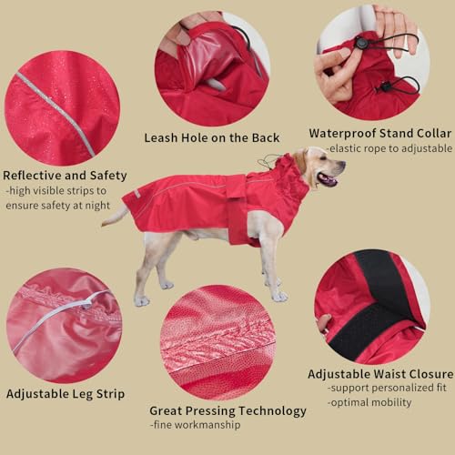 Adjustable Waterproof Dog Raincoat for Dogs (Red / Large(22-37lb))