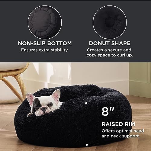 Calming Small Dog Bed Donut Washable Cat＆Puppy Bed (23"L x 23"W x 8"Th / Black)
