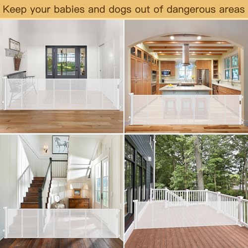 Reinforced 100 Inch Retractable Baby Gates for Doorways Extra Wide to Prevent Crawling Through (White / 33" Tall x 100" Wide（ With Reinforced Bar ）)