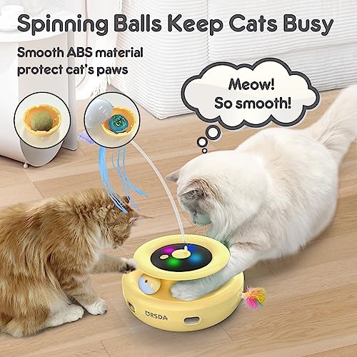 Cat Toy, 3-in-1 Automatic Interactive Electronic Moving Ambush Feather, Fluttering Butterfly, Track Balls, USB Rechargeable Powered Smart Indoor Exercise Kicker (Yellow)