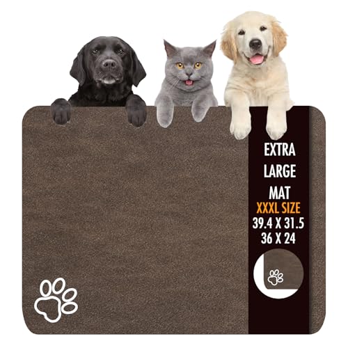 Dog Food Mat 36" x 24" Extra Large Absorbent Dog Mat for Food and Water (36"L x 24"W / Dark brown)