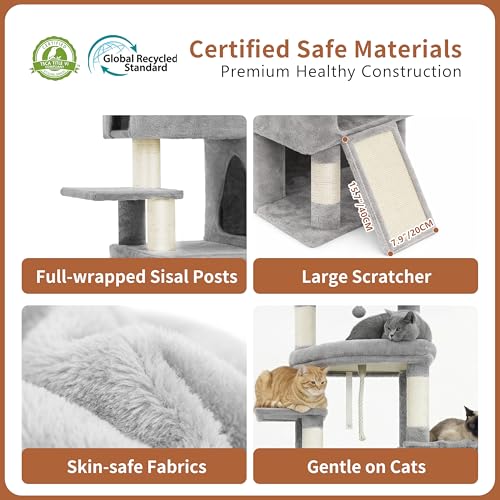 Cat Tree, 74-Inch Streamlined Cat Tower for Large Cats HCT061W (74 inch / Light Gray)