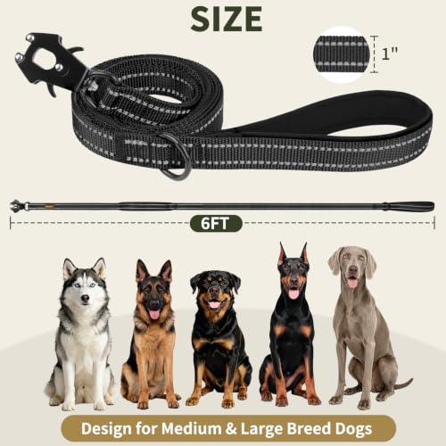 6FT Tactical Heavy Duty Dog Leash No Pull with 2 Padded Handles (Black / 6FT)