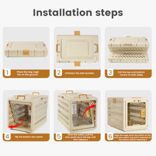 Collapsible Dog Crate for Small (Beige / 28.0"L x 18.3"W x 20.9"H)