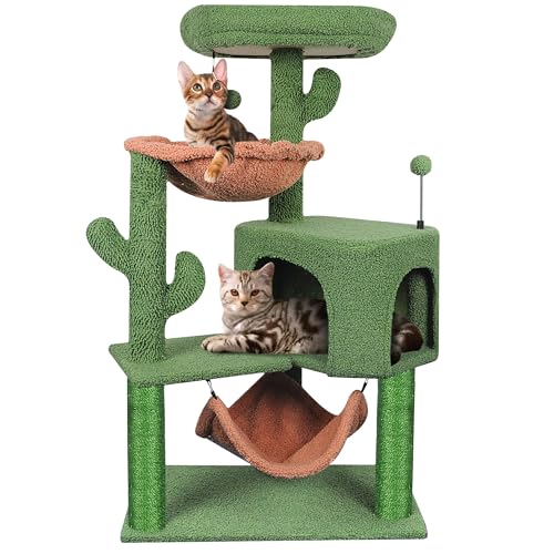 Cat Tree with Cat Condo Scratch Post and Big Hammock (39.4'' Green)