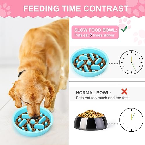 Slow Feeder Dog Bowls 3 in 1 Stainless Steel Food Water Bowl to Slow Eating (Large Breed / Light Grey)
