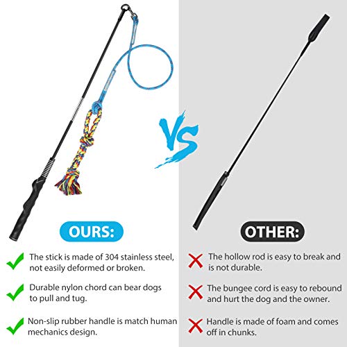 Flirt Pole for Dogs Interactive Chase Toy for Large Medium Small Puppy Dogs (blue-dog pole toy)
