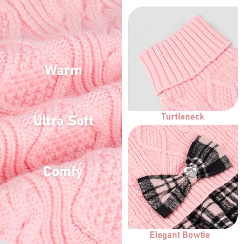 Dog Sweater Dress for Small Dogs Turtleneck Thick Knit Pullover (Medium (9-16lbs) / 02# Pink)