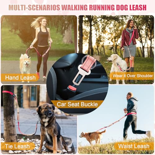 Heavy Duty Hands Free Dog Leash (XL - 3 Handles, 5.4-7.0 FT Length / Gradient Rose)