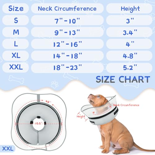 Raised Inflatable Dog Cone Collar to Stop Licking (Solid Grey / XXL(Neck 18.5"-23.5"))