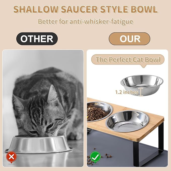 2 Pack Elevated Cat Bowls with Food Mat