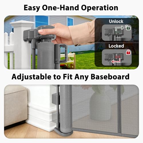 200" Extra Long Baby Gate Retractable Dog Gate for Outdoor (Gray / (48" Tall x 200" Wide))