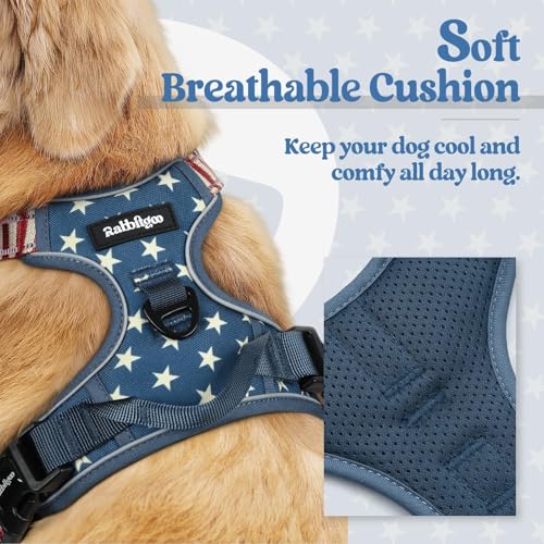 Dog Harness No Pull Medium Sized with 2 Leash Clips (Medium / Blue Star)