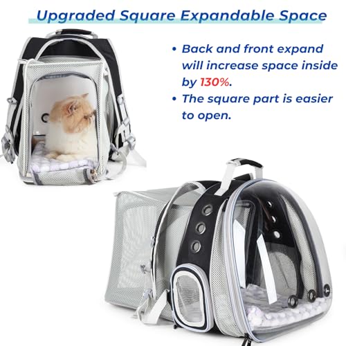 Expandable Cat Backpack Carrier for Large Cats & Small Dogs (Dual Expandable-Black)