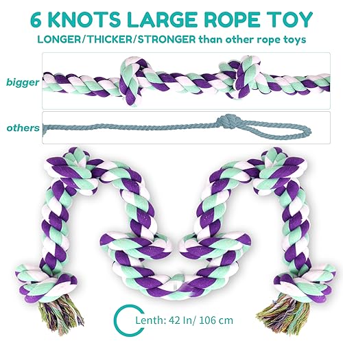 Dog Rope Toy 42In 6 Knots Indestructible Natural Cotton (Blue)