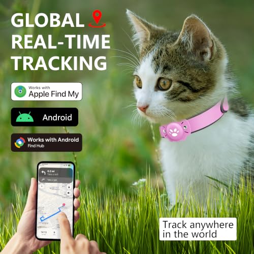 2-in-1 GPS Tracker for Cats: Smart Pet Collar with Real-Time Tracking,No Monthly Fee/Subscription (iOS & Android) Waterproof, Anti-Lost,365-Day Long Battery Life GPS Tracker Cat Collar (Pink) (Pink)