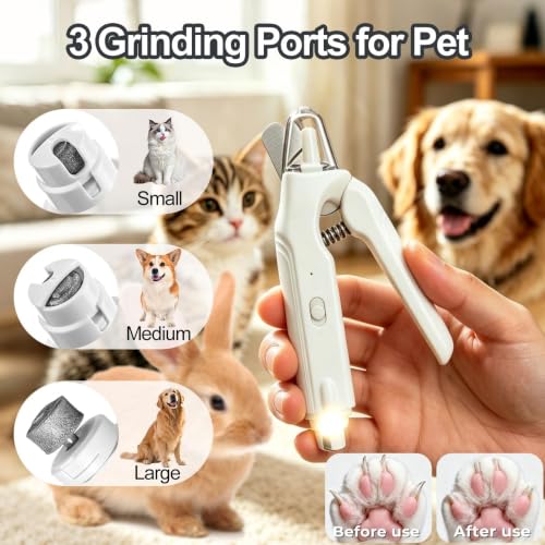 2-in-1 Dog Nail Grinder & Dog Nail Clipper for Sensitive Pets (White)