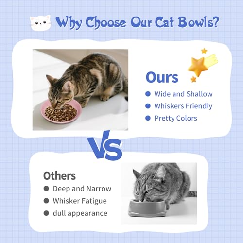 8 Pack] Ceramic Cat Food Bowl (8 color)