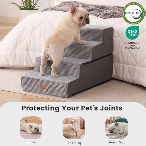 Dog Stairs for Small Dogs 18.5" H (Grey / 18"x29.5"x18.5"Extra Wide)