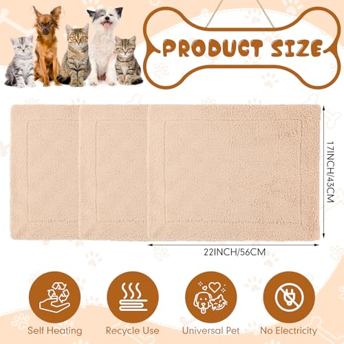 3 Pack Self Warming Cat Bed 17x22 Inch Self Heating Dog Mat Reflects Body Heat Extra Warm Thermal Pet Pad Washable Cat Dog Bed for Outdoor Indoor Large Kittens Puppy (Black/Khaki / 17x22 Inch)