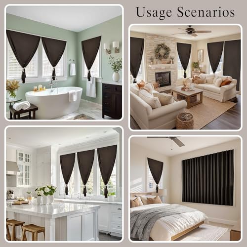 100% Blackout Curtains for Bedroom Stick On Curtains Window Shades Pull Down Blackout Window Cover No Drillng Self Adhesive Curtains No Rod Small Windows (45"W x 72"L (Pack of 1) / Dark Brown)