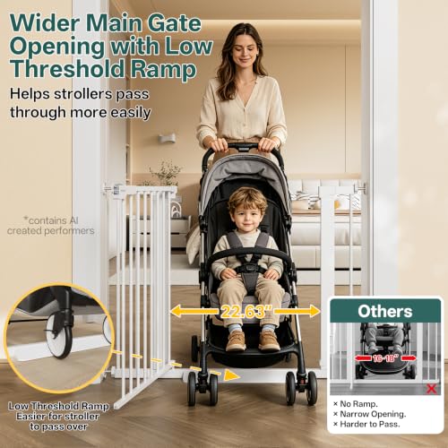 29.6 39.1 in Wide Baby Gate for Stairs and Doorways (White / 29.6-39.1"W x 28"H)