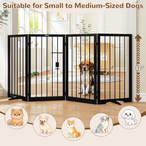 32" Extra Tall Free Standing Dog Gate Indoor (Black / 4-Panel, 32"Tall)