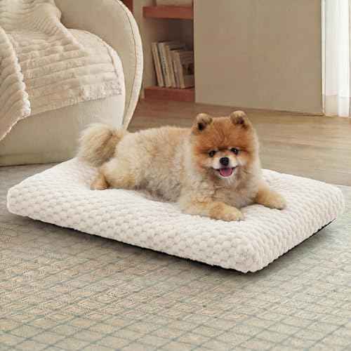 Small Washable Dog Bed for Crate (Beige / 23x17x3)
