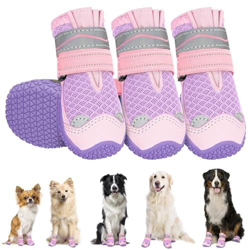 Dog Shoes for Large Small Medium Dogs (Pink / #6 (Width 2.6 inch) for 52-68 lbs)