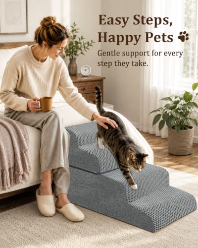 Dog Stairs for Bed (Grey / 4-Step 19"H)