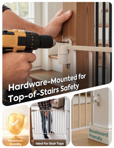 Baby Gate for Stairs (*White / 34" H, 26-43" W-Standard 2 Pcs)