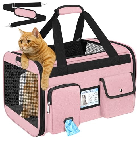 Large Cat Carrier Soft Sided Travel Pet Carrier Airline Approved (Pink)