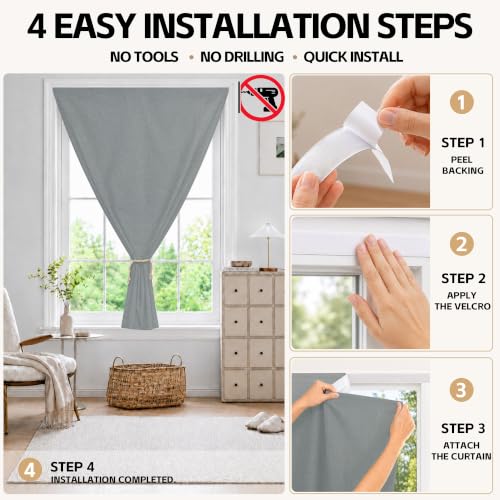 Adhesive Blackout Curtains for Blinds (Light Gray / 52"W x 84"H)
