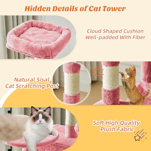 44 Inch Cat Tree Tower for Indoor Cats and Kittens (Pink / 44 IN)
