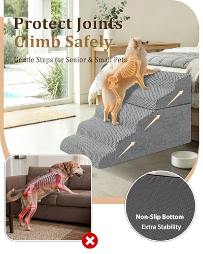 Dog Stairs for High Bed (Grey / 5-Step 22.8"H)