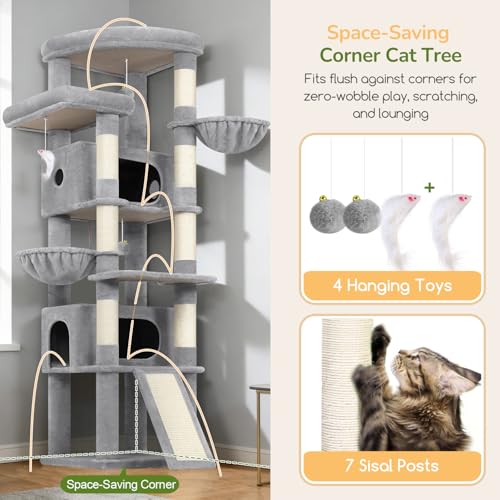 80in Tall Extra Large Heavy Duty Corner Cat Tree Tower (Light Grey)