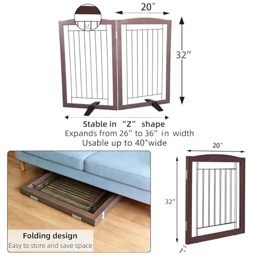 Freestanding Dog Fence Indoor (Brown / 【2 Panels】40''w x 32''h)