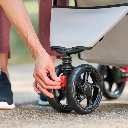 Stroller Includes 360 Degree Front Wheel Swivel (Khaki with Black Accents)