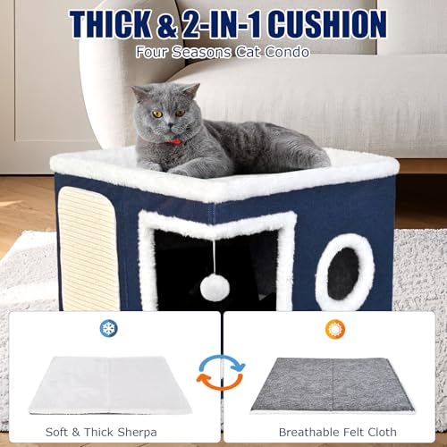 Cat Beds for Indoor Cats (Blue / Single)