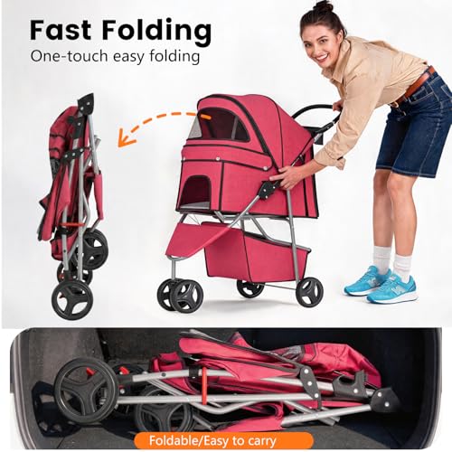3 Wheel Pet Stroller (Red)