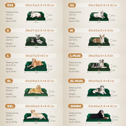 Orthopedic XL Dog Bed with Bolster for Extra Large Size Dogs (42.0"L x 30.0"W x 8.0"Th / Emerald)