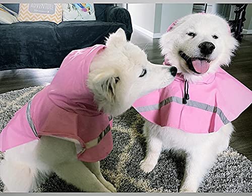 Dog Raincoats with Reflective Strip Hoodie (D4-Pink / 26B (75-85 lbs))