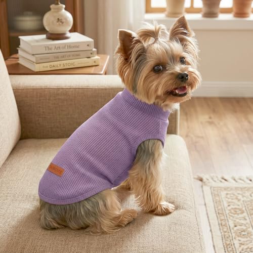 3Pack Dog Shirts Lightweight Waffle Dog Shirt for Small DogsSleeveless Dog Shirt for Small Medium Boy Girl Dogs Cozy & Breathable Pet Vest (M(Back: 13.8", Chest: 17.7", 8.8-13.2lbs) / Striped+Light Purple+Deep Purple)